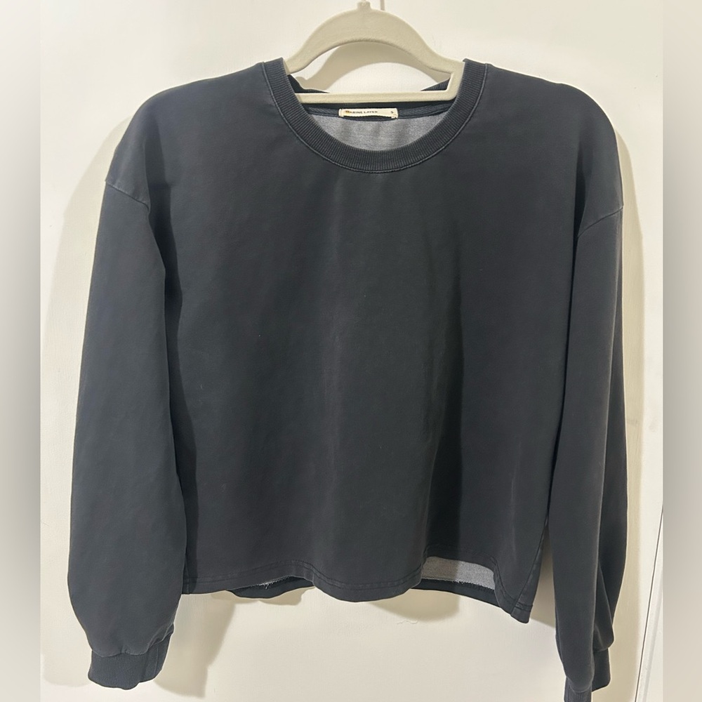 Marine Layer Cropped Crewneck Sweatshirt – Vintage Black – Size Small